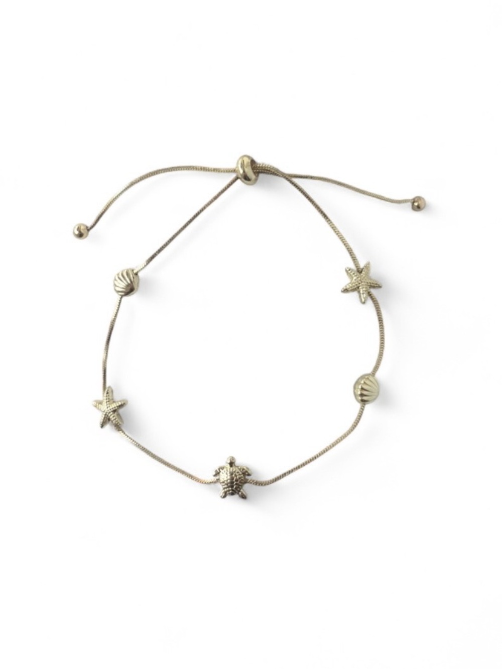Adjustable Gold Sea Life Bracelet with Turtle & Starfish Charms